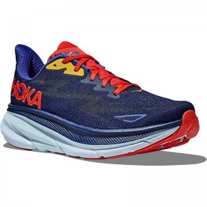 Blue Red Men Hoka Clifton 9 Road Running Shoes | US9818-162
