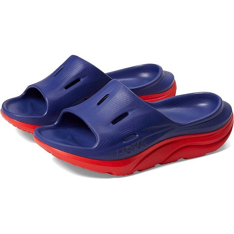 Blue Red Men Hoka Ora Recovery Slide 3 Sandals | US9818-516