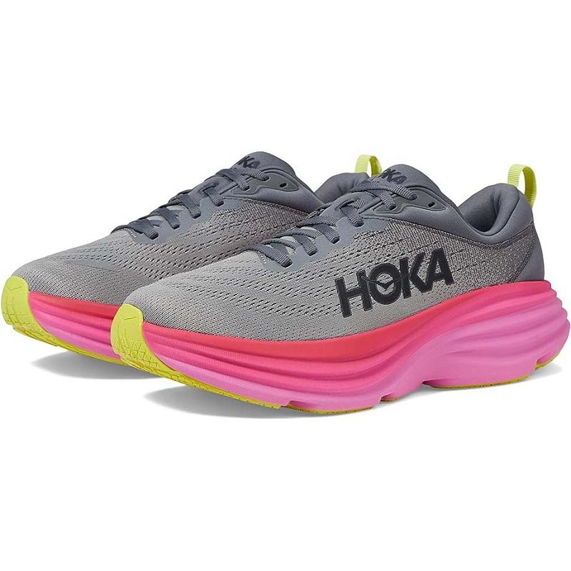 Grey Pink Women Hoka Bondi 8 Walking Shoes | US9697-916