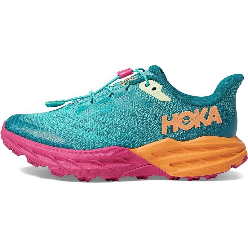 Turquoise Red Kids Hoka Speedgoat 5 Trail Running Shoes | US9821-729