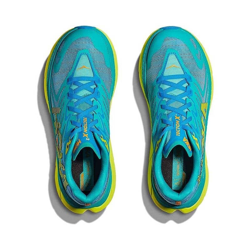 Turquoise Yellow Men Hoka Tecton X 2 Trail Running Shoes | US9818-832